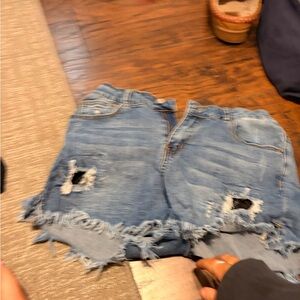 American Eagle Outfitters Blue Distressed Jean Shorts